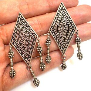 VTG Masha Sterling Silver 925 Ornate Engraved Dangle Earrings Post Backs 2.5" L